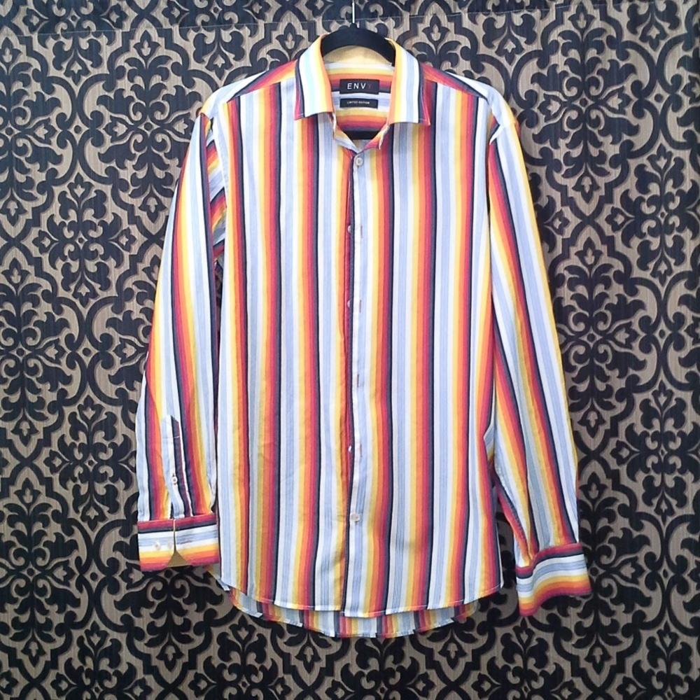 Mens Envy Couture Dress Shirt Striped Size Large